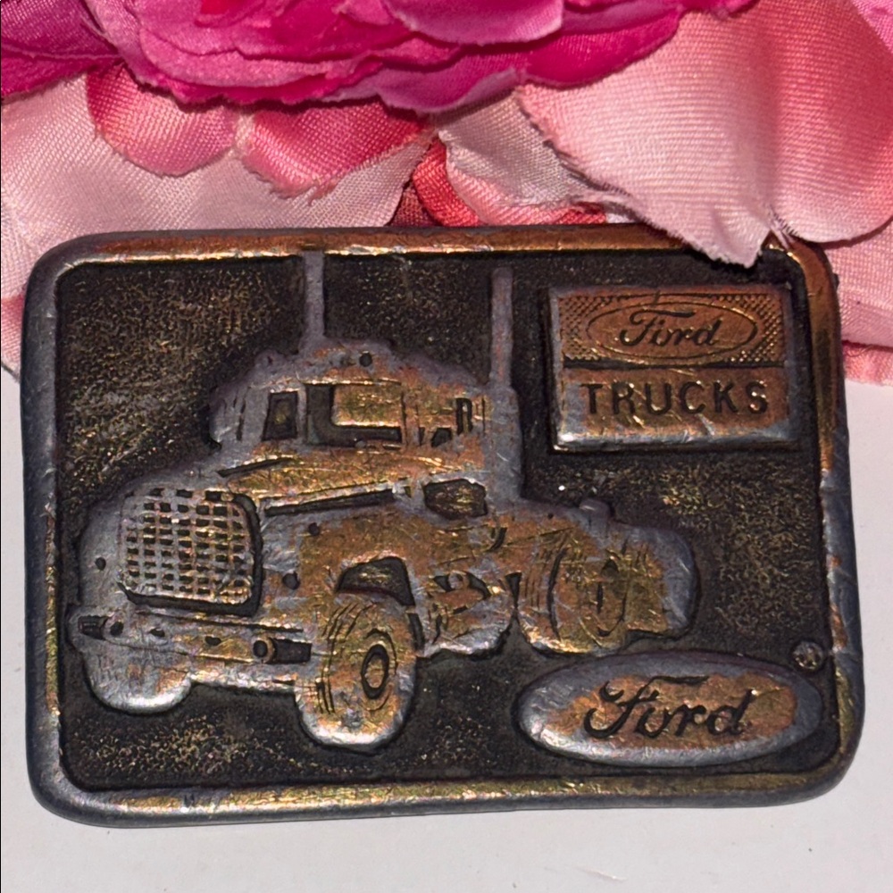 1976 Adezy Denver FORD SEMI TRUCK BELT BUCKLE SOLID BRASS Vtg